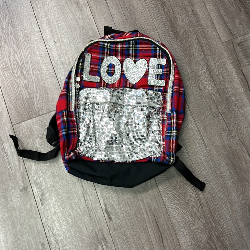 Justice Bag Red Checkered LOVE Backpack